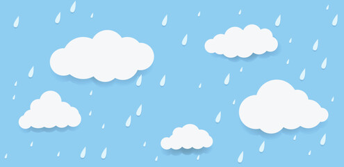 Cloud and rain, rainy season, weather nature background, Flood natural disaster, vector illustration.