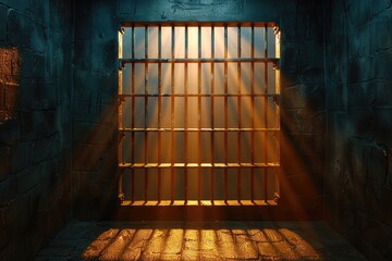 Sunlight filters through prison bars, casting tints of warmth on metal walls