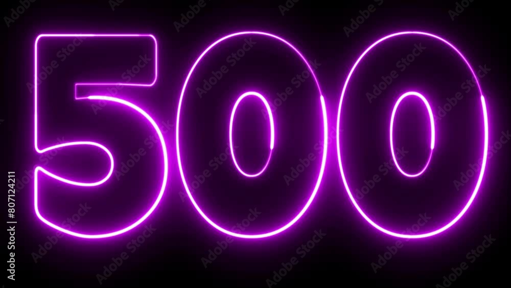 Poster 500 number text font with neon light. luminous and shimmering haze inside the letters of the text fi