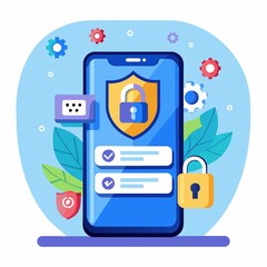 cyber security illustration on smartphone flat design illustration