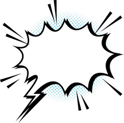 Comic speech bubble with halftone shadow, pop art style.