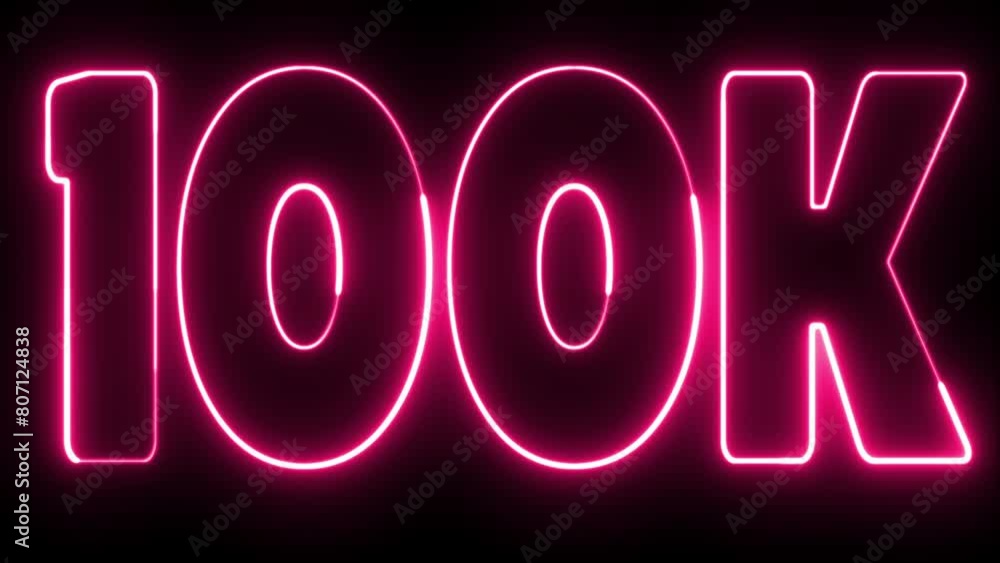 Aufkleber 100k text font with light. luminous and shimmering haze inside the letters of the text 100k. 100 k n
