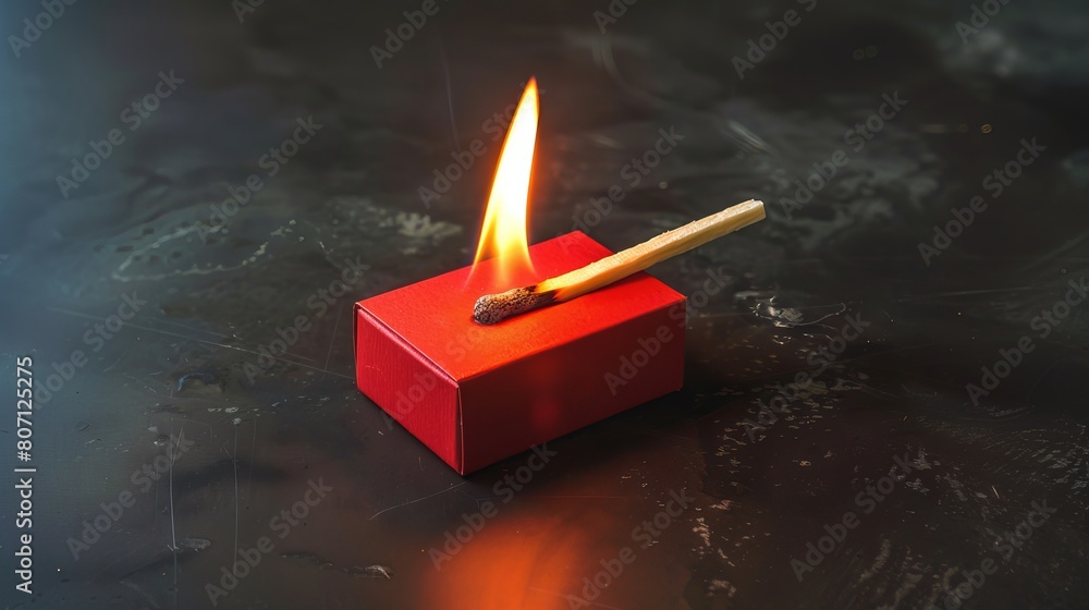 Poster illustration of a match being rubbed with a matchbox to ignite the flame, showing the side of the re