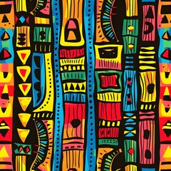 African geo bold seamless pattern in red yellow blue black and green colors