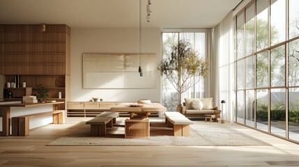 Obraz premium the minimalist style home interior design of the modern living room exudes a sense of calm and serenity
