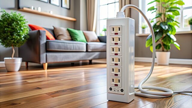 Electric power strip on the floor in the living room of a modern house