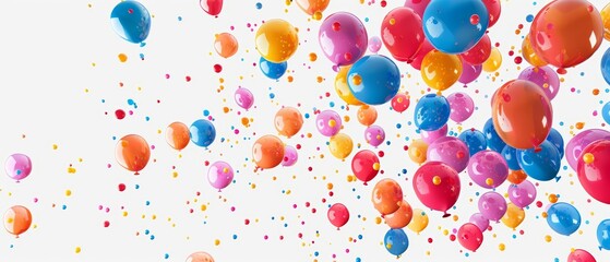 A tiny clipart of colorful balloons floating in a clear sky, futuristic simple detail clipart isolated white background