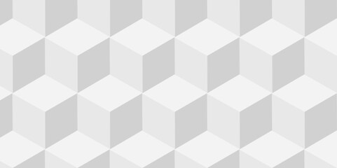 Abstract white and gray style minimal blank cubic. Geometric pattern illustration mosaic, square and triangle wallpaper. Seamless cube technology business concept.