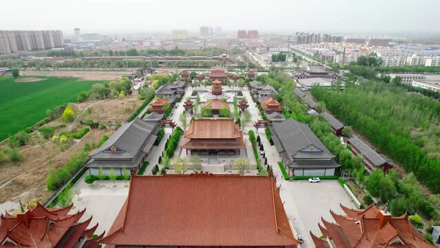 Aerial view of Daei Zen Temple, Shengfang, Bazhou, Langfang, Hebei