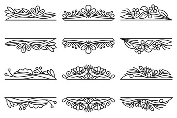 Vintage floral borders. Line art ornamental frames with drawn flowers, copy space for your text and heading. 