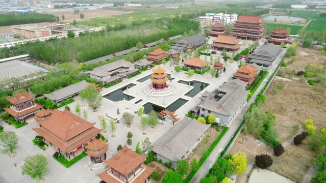 Aerial view of Daei Zen Temple, Shengfang, Bazhou, Langfang, Hebei
