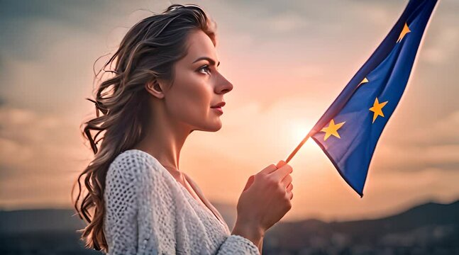 Frau mit europ&auml;ischer Flagge