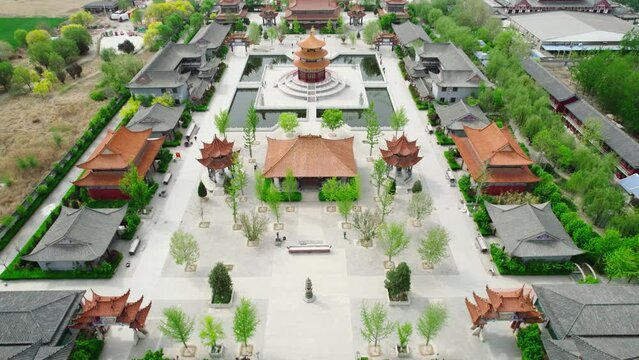 Aerial view of Daei Zen Temple, Shengfang, Bazhou, Langfang, Hebei