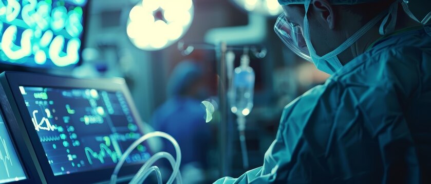 Closeup of an anesthesiologist monitoring vital signs