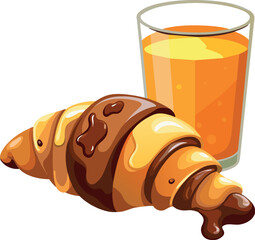 croissant filled with chocolate and freshly squeezed orange juice-