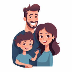 Fototapeta premium Happy family parents and child boy together. Family hugs and love. Father, mother and son. Cartoon illustration