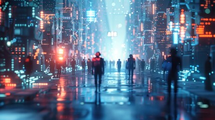 Futuristic city. 3d people and robots. 3D Illustration Generative AI