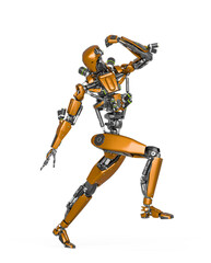 apocalypse cyborg is marching and looking down