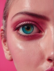 Obraz premium a woman with a blue eye and a pink eye with a pink eye