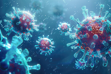 The power of the immune system with this depiction of cytokines and antibodies fighting viral infections, perfect for educational and medical use.