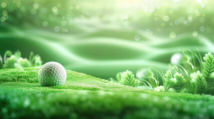 The world of golf with this creative background featuring a golf ball on lush green grass, perfect for banners and promotions in golfing events and leisure activities.