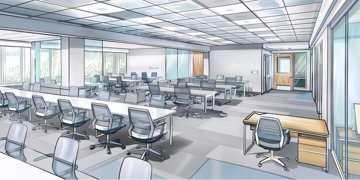 Training Area Floor: Showing a dedicated space for new employee training, with training materials, seating, and training stations