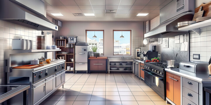 Menu Development Area Floor: Displaying a space where new menu items are developed and tested, with kitchen equipment for recipe testing and tasting
