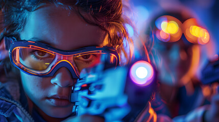 A captivating cyberpunk aesthetic with neon glows illuminating a subject's profile, creating a mystery of futuristic fashion and technology blend