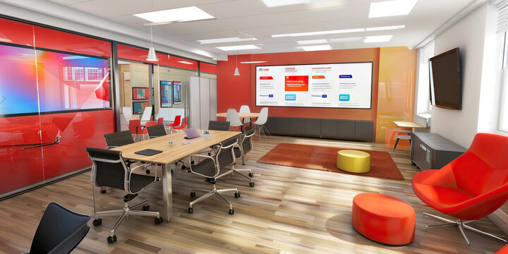 Marketing and Promotions Area Floor: Featuring a space where marketing materials are created and campaigns are planned, with design stations and planning boards