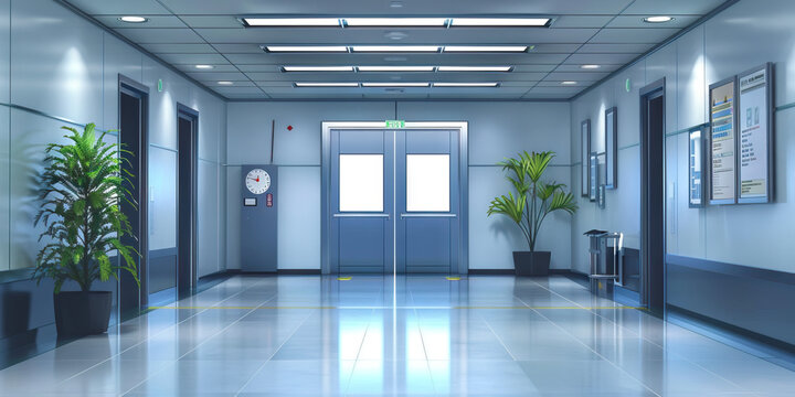 Employee Entrance and Exit Floor: Displaying the entrance and exit points for employees, with time clock stations and employee bulletin boards