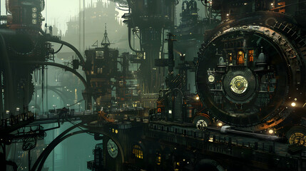 A city of clockwork, where gears turn and springs unwind in a mesmerizing dance