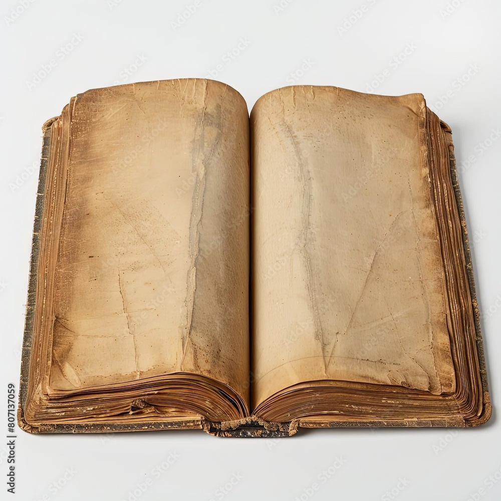 Poster open book object with blank pages on a table against a isolated background