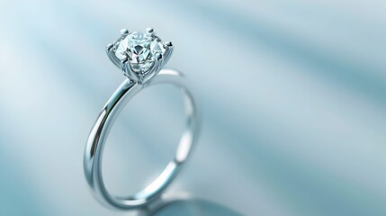 Minimalist Diamond Engagement Ring in Premium Designer Style on Soft Blue Background