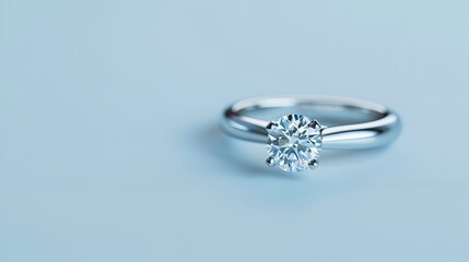 Elegant Diamond Engagement Ring in Minimalist Designer Style on Light Blue Background