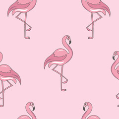 Seamless pattern with flamingo on pink background. 