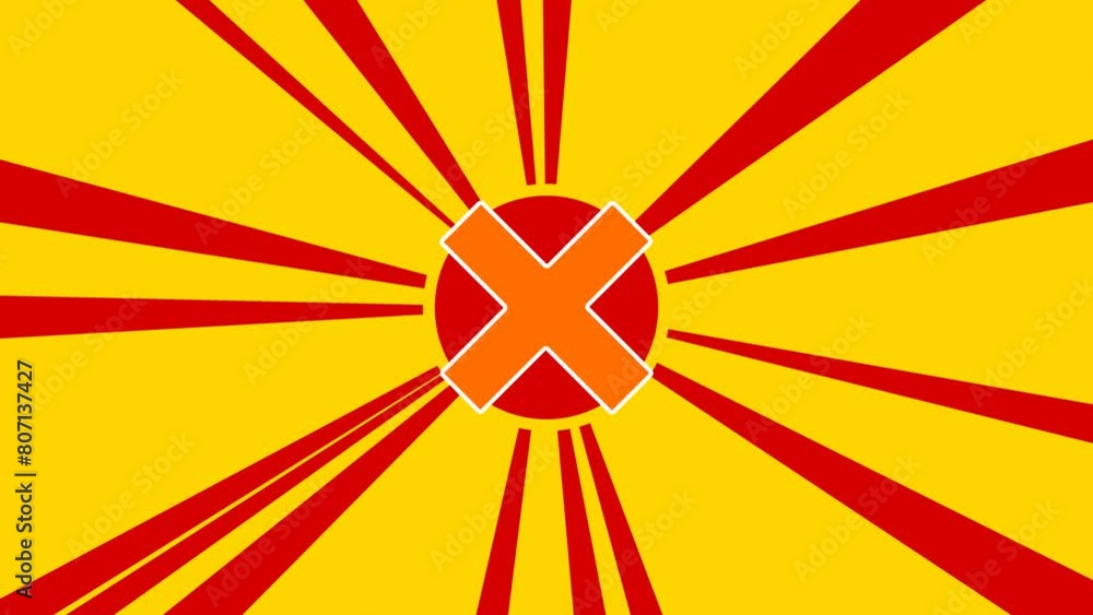 Aufkleber multiplication symbol on the background of animation from moving rays of the sun. large orange symbo