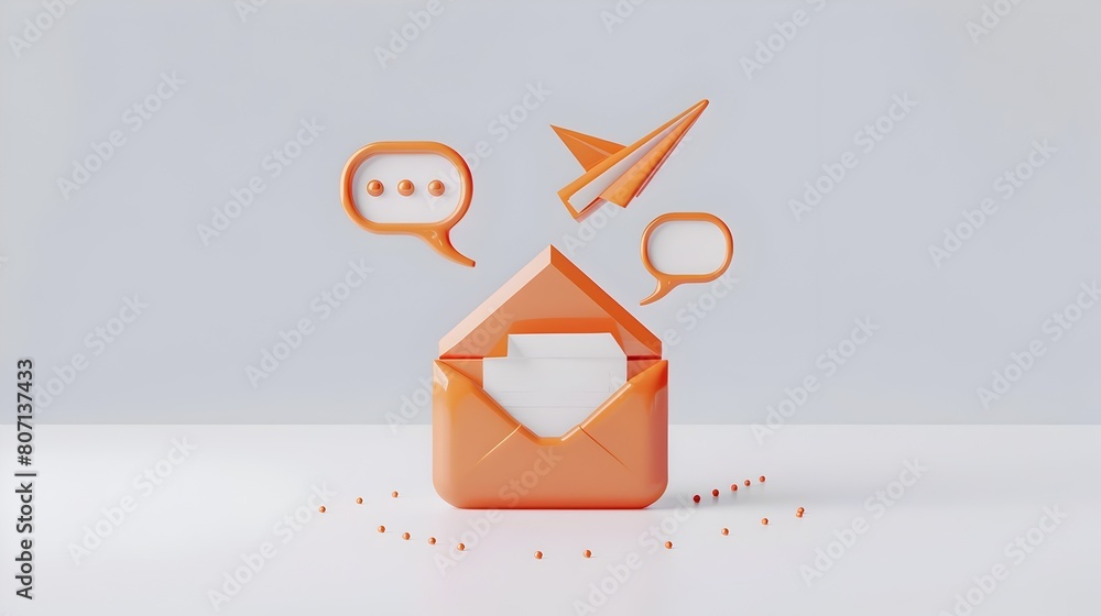 Aufkleber minimalistic 3d of open letter with envelope and speech bubbles on white background