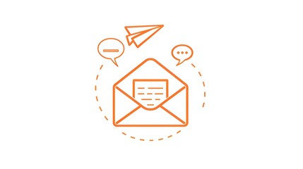 Open Letter Icon with Paper Plane and Speech Bubbles on White Background