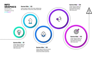 Infographic template. Increasing circles with a line and 5 steps