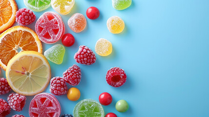 Candy colorful on blue background