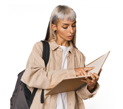 Young Caucasian student with a notebook