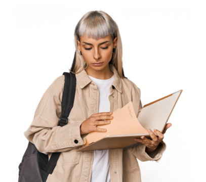 Young Caucasian student with a notebook