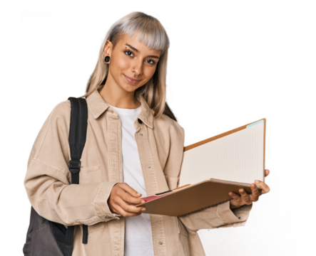 Young Caucasian student with a notebook
