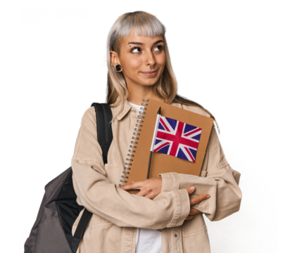 Erasmus student in London with notebook
