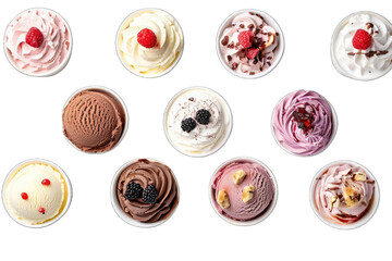 Top view of ice cream set collection in 3d png transparent for product presentation. cutout, cut-out, cut out