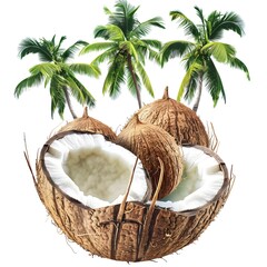 coconut on the beach near palm trees isolated on white background generative ai