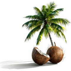 coconut palm tree and coconut isolated on white background generative ai