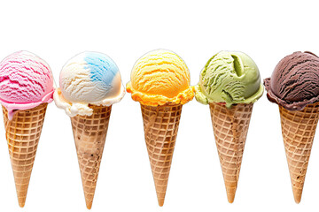 Ice cream scoop on waffle cone on transparent background cutout, PNG, cut-out