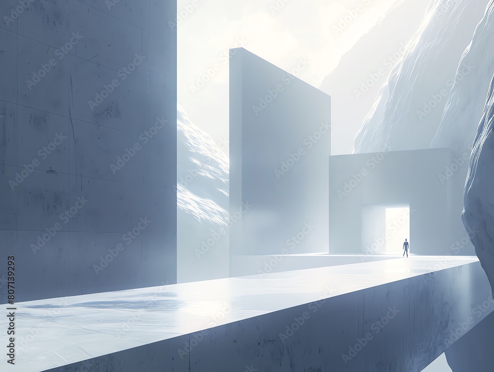 Poster capture a minimalist design from a high angle in a virtual reality scene with unexpected camera angl