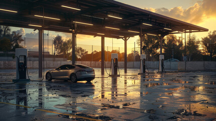 station de recharge avec borne en libre-service pour v&eacute;hicule &eacute;lectrique